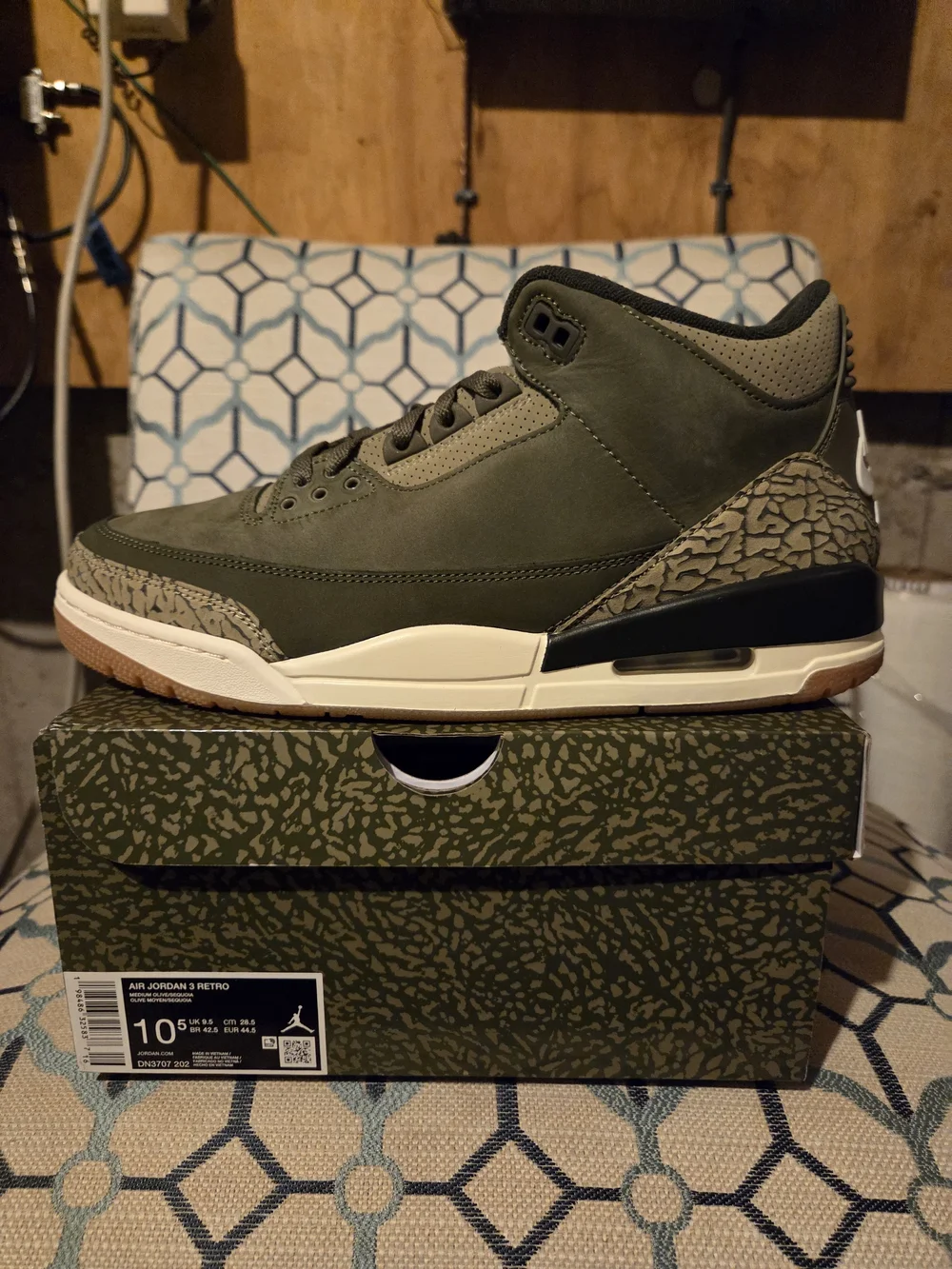 Jordan 3 Retro Olive Green with Elephant Print